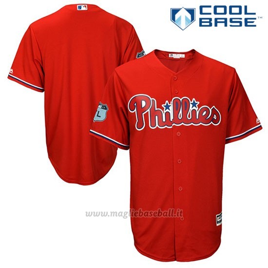 Maglia Baseball Uomo Philadelphia Phillies Scarlet 2017 Allenamento Primaverile Cool Base